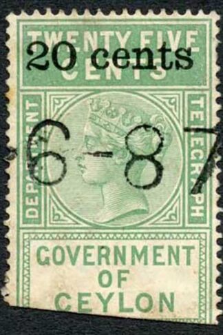 Ceylon Telegraph SGT28 20c on 25c Green Type T23 only 7000 printed