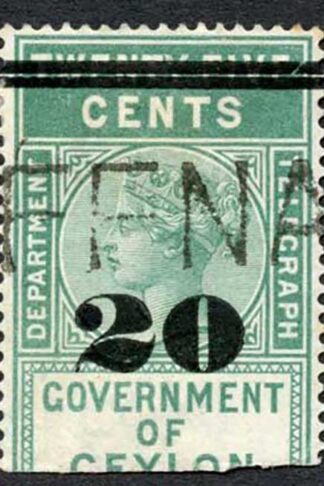 Ceylon Telegraph SGT29 20c on 25c Green Type T24 only 6000 printed