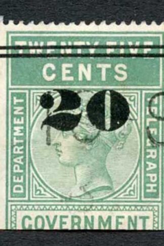 Ceylon Telegraph SGT30 20c on 25c Green Type T25 Defective 0 in 20