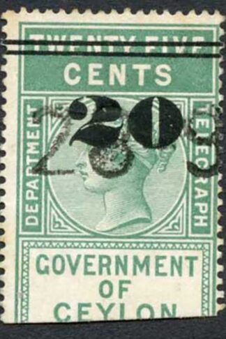 Ceylon Telegraph SGT30 20c on 25c Green Type T25 only 4000 printed