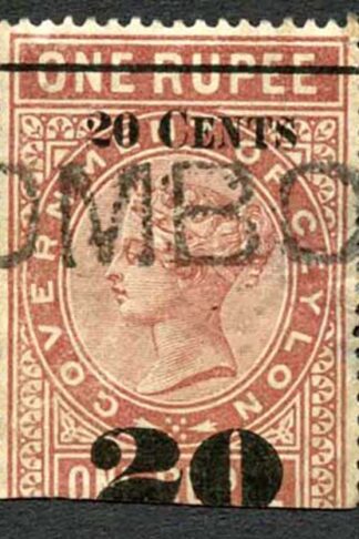 Ceylon Telegraph SGT37 20c on 1r Red-brown Type T32 (18mm) Scarce