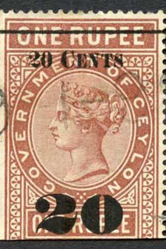 Ceylon Telegraph SGT37 20c on 1r Red-brown Type T32 (18mm) Scarce