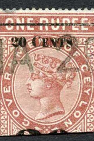 Ceylon Telegraph SGT37 20c on 1r Red-brown Type T32 (18mm) Scarce