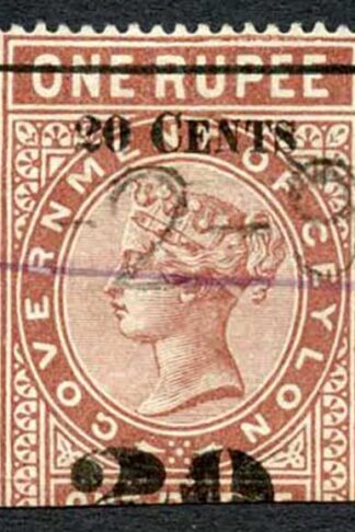 Ceylon Telegraph SGT37 20c on 1r Red-brown Type T32 (18mm) Scarce
