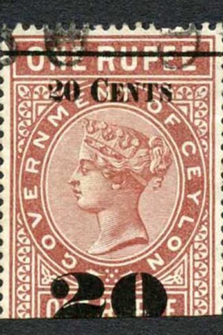 Ceylon Telegraph SGT37 20c on 1r Red-brown Type T32 (18mm) Scarce