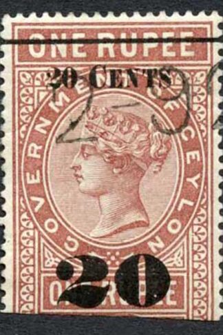 Ceylon Telegraph SGT37 20c on 1r Red-brown Type T32 (18mm) Scarce