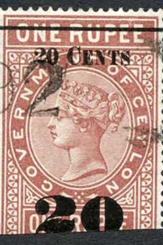 Ceylon Telegraph SGT37 20c on 1r Red-brown Type T32 (18mm) Scarce