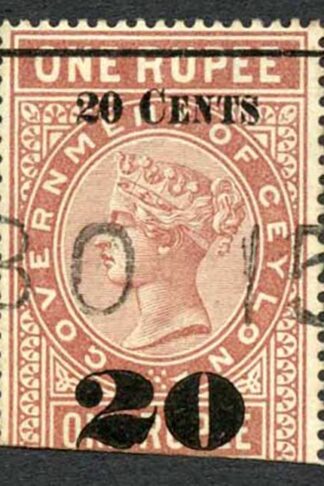 Ceylon Telegraph SGT37 20c on 1r Red-brown Type T32 (18mm) Scarce