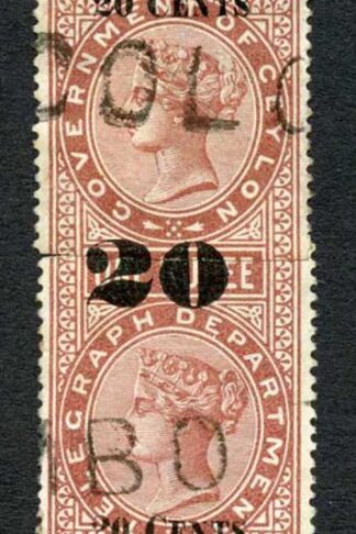 Ceylon Telegraph SGT37 20c on 1r Red-brown Type T32 (19mm) Rejoined