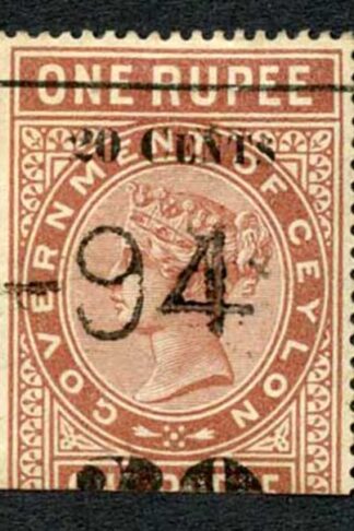 Ceylon Telegraph SGT37 20c on 1r Red-brown Type T32 (19mm) Scarce