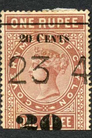 Ceylon Telegraph SGT37 20c on 1r Red-brown Type T32 (19mm) toned