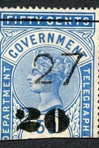 Ceylon Telegraph SGT36 20c on 50c Blue Type T31 Cat 5.50 pounds