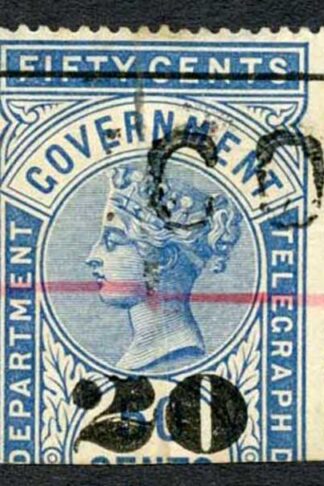 Ceylon Telegraph SGT36 20c on 50c Blue Type T31 Cat 5.50 pounds