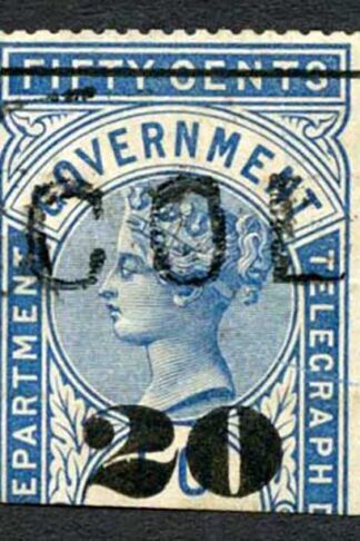 Ceylon Telegraph SGT36 20c on 50c Blue Type T31 Some tone spots