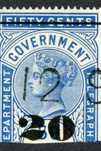 Ceylon Telegraph SGT36 20c on 50c Blue Type T31 Cat 5.50 pounds