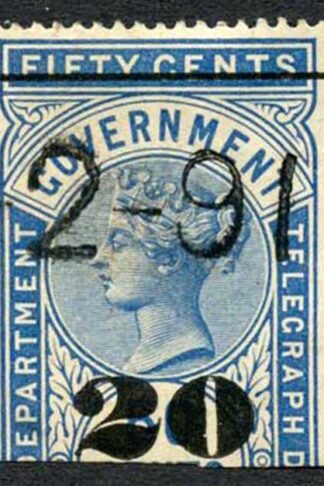 Ceylon Telegraph SGT36 20c on 50c Blue Type T31 Cat 5.50 pounds