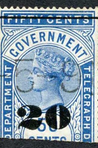 Ceylon Telegraph SGT36 20c on 50c Blue Type T31 Cat 5.50 pounds