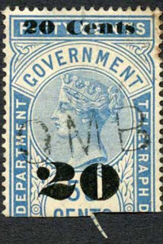 Ceylon Telegraph SGT34 20c on 50c Blue Type T29 Only 8000 printed