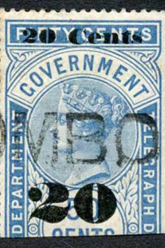 Ceylon Telegraph SGT34 20c on 50c Blue Type T29 Only 8000 printed