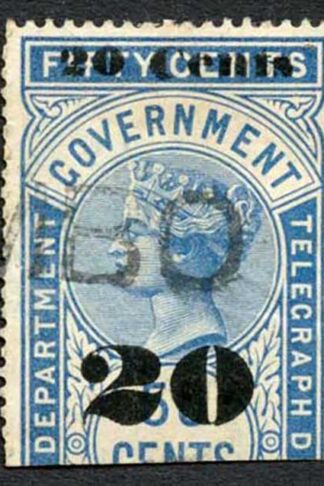 Ceylon Telegraph SGT34 20c on 50c Blue Type T29 Only 8000 printed