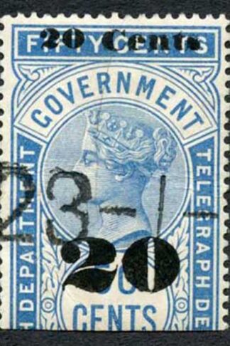 Ceylon Telegraph SGT34 20c on 50c Blue Type T29 Only 8000 printed
