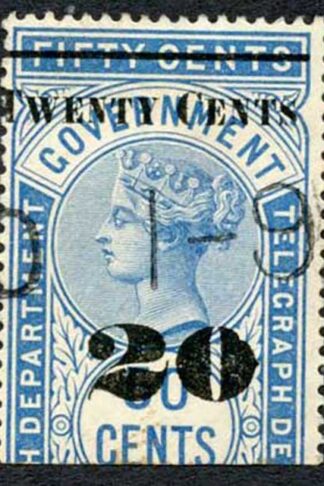 Ceylon Telegraph SGT35 20c on 50c Blue Type T30