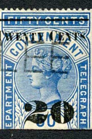 Ceylon Telegraph SGT35 20c on 50c Blue Type T30