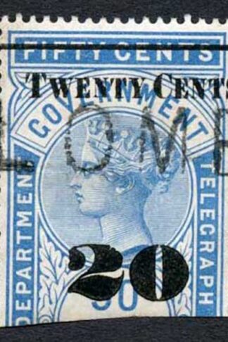 Ceylon Telegraph SGT35 20c on 50c Blue Type T30