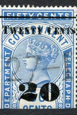 Ceylon Telegraph SGT35 20c on 50c Blue Type T30