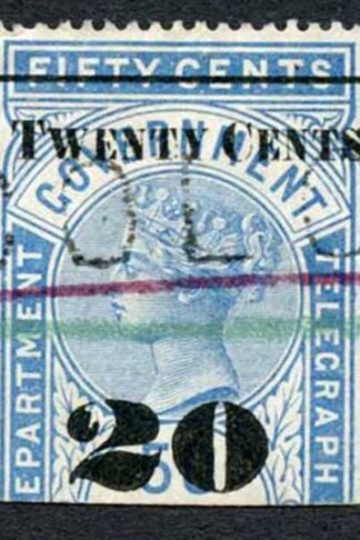 Ceylon Telegraph SGT35 20c on 50c Blue Type T30