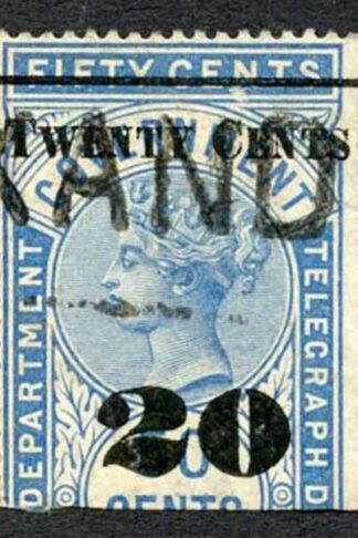 Ceylon Telegraph SGT35 20c on 50c Blue Type T30