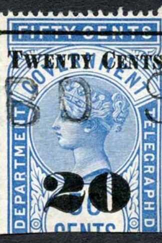 Ceylon Telegraph SGT35 20c on 50c Blue Type T30
