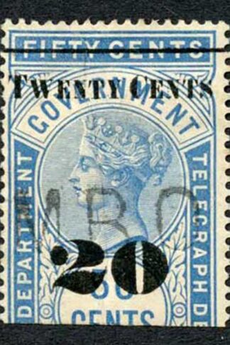 Ceylon Telegraph SGT35 20c on 50c Blue Type T30