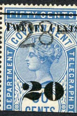 Ceylon Telegraph SGT35 20c on 50c Blue Type T30