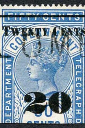Ceylon Telegraph SGT35 20c on 50c Blue Type T30