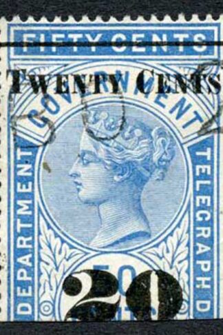 Ceylon Telegraph SGT35 20c on 50c Blue Type T30