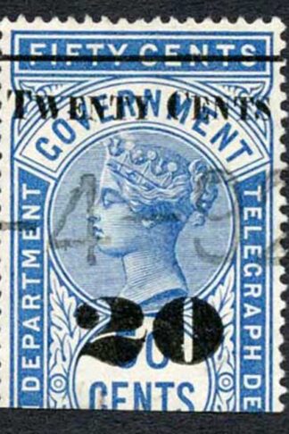 Ceylon Telegraph SGT35 20c on 50c Blue Type T30