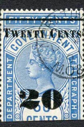 Ceylon Telegraph SGT35 20c on 50c Blue Type T30