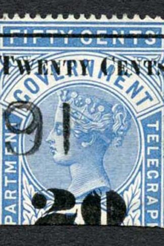 Ceylon Telegraph SGT35 20c on 50c Blue Type T30