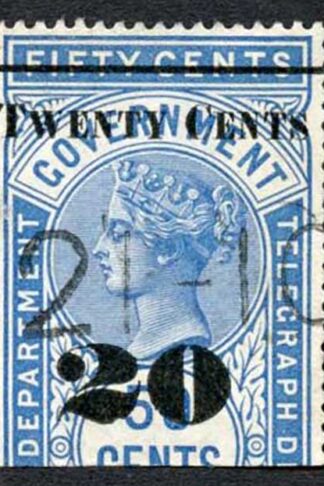 Ceylon Telegraph SGT35 20c on 50c Blue Type T30
