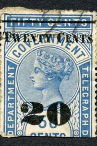 Ceylon Telegraph SGT35 20c on 50c Blue Type T30