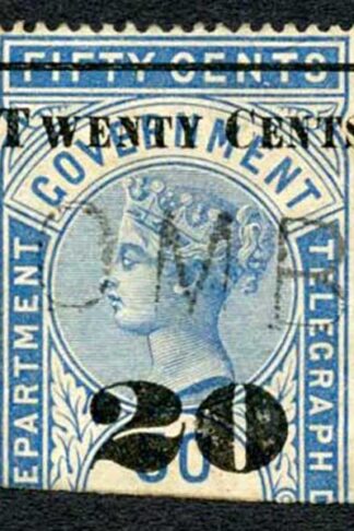 Ceylon Telegraph SGT35 20c on 50c Blue Type T30