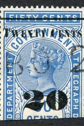 Ceylon Telegraph SGT35 20c on 50c Blue Type T30