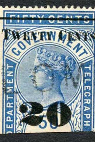 Ceylon Telegraph SGT35 20c on 50c Blue Type T30