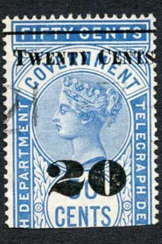 Ceylon Telegraph SGT35 20c on 50c Blue Type T30
