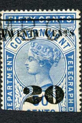 Ceylon Telegraph SGT35 20c on 50c Blue Type T30
