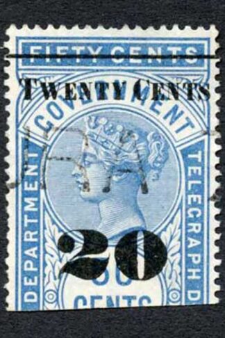 Ceylon Telegraph SGT35 20c on 50c Blue Type T30
