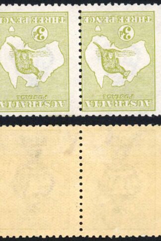 Australia SG5 3d Yellow-Olive Die I wmk 1st Crown INVERTED M/M PAIR cat 400++