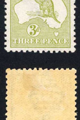 Australia SG5 3d Olive Die I Kangaroo wmk 1st Crown M/M cat 85