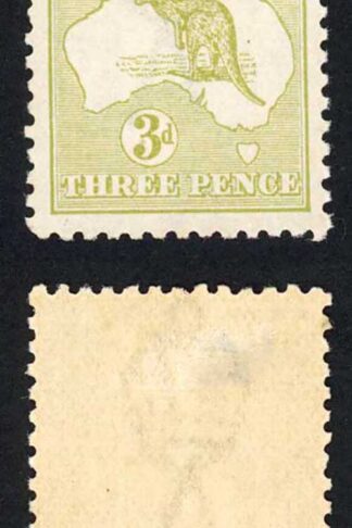 Australia SG37 3d Yellow-Olive Kangaroo Die I wmk 3rd M/M